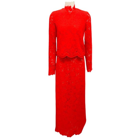 Giambattista Valli Dark Orange 2025 Floral Embroidered Top and Skirt Set - Picture 1 of 6